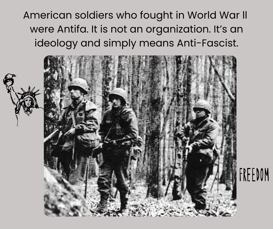 Three American soldiers walking through the woods with rifles at the ready, fighting for people's liberty and freedom against Hitler and fascism during World War ll.