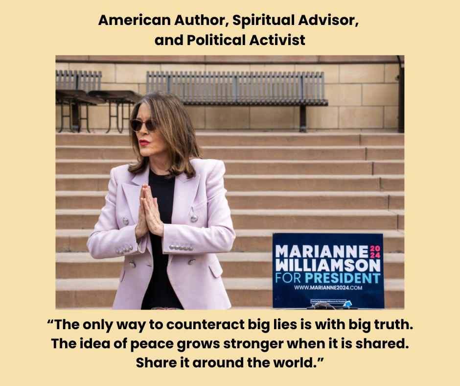 Marianne Williamson ran for president during the same time Donald Trump was campaigning. She often talked about peace and humanity. Unfortunately, the media gave the public little time to get to know her.