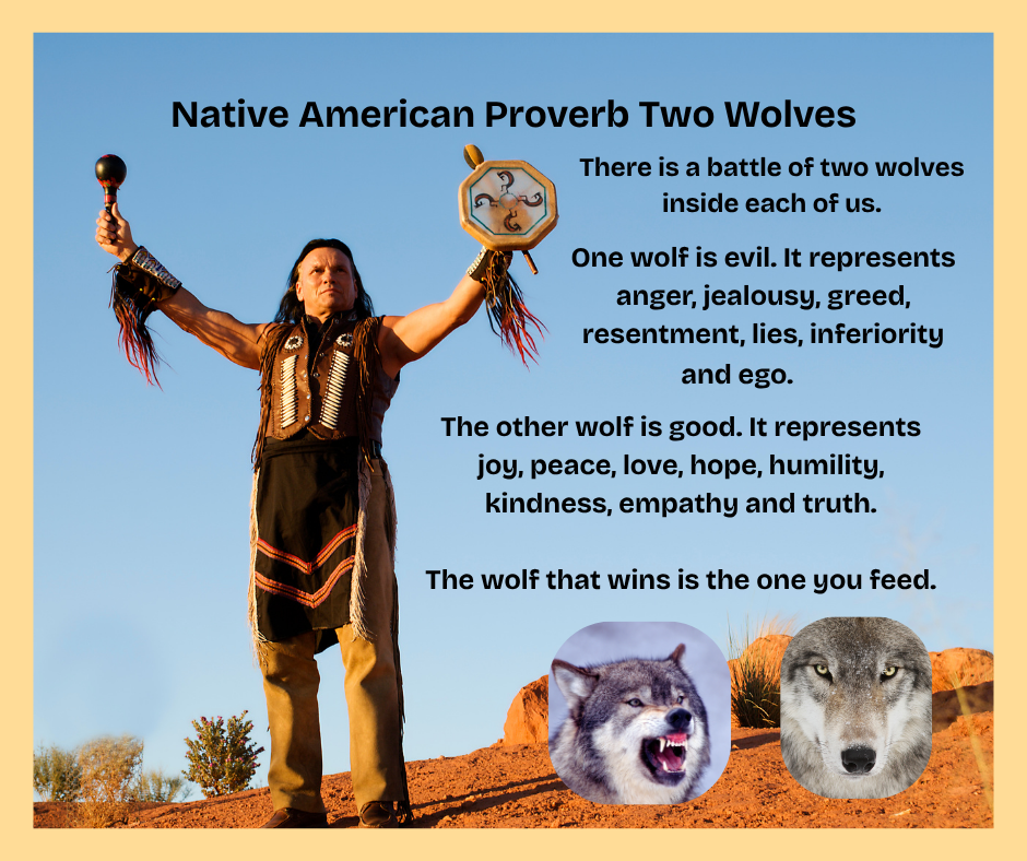 A Native American man in red rock country, holding a rattle in his right hand and a shield in his left. 