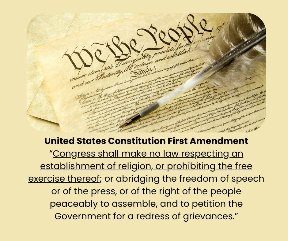 At the top, there are photos of the Constitution and of a quill pen and feathers used for writing way back when.