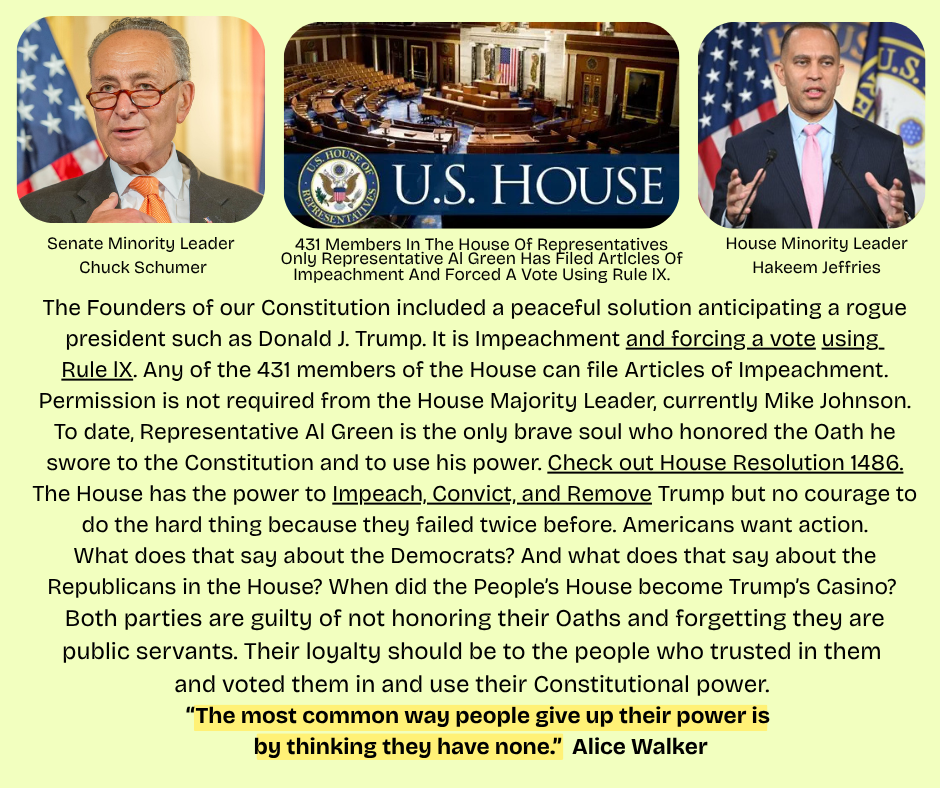 Formal portrait of Senator Chuck Schumer, photo of the interior of the U.S. House of Representatives, and formal portrait of Representative Hakeem Jeffries.
